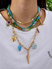 1pc Handmade Ceramic Ocean Sea Shell & Starfish Charm Necklace For Women, Random In Color And Shape