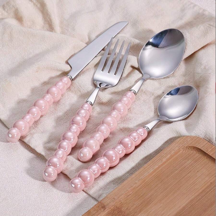 4 أو 16 قطعة مجموعة أدوات مائدة من الفولاذ المقاوم للصدأ والسيراميك حنفية غربية ، شوكة ، ملعقة ، متعددة الألوان، لوازم مدرسية