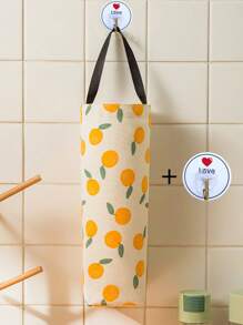 1 pièce Porte-sac à ordures mural et boîte de rangement avec un joli design de dessin animé frais , amovible, pliable et fabriqué en lin, facile pour organiser des sacs en plastique et de petits objets
