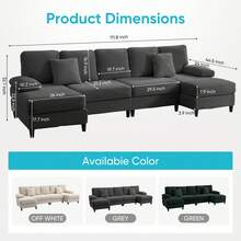 112" Upholstered U Shaped Sectional Couches, Corduroy Living Room Furniture,Large 4-Seater Sofa With Double Chaises And Sleepable Armrests,Throw Pillows For Couches Sofas Living Room - Xám - Xem 9