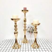 金色锥形烛台 3 件套 - 复古金属烛台黄铜烛台，适用于婚礼中心装饰、圣诞节生日派对节日餐桌装饰，高度 13、15、20 英寸 - 彩色 - 查看 3