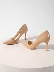Women's High-End Glossy Apricot Shiny Pointed Toe Nude Sexy Fashion 8.5cm High Heel Pumps - 杏色 - 查看 2