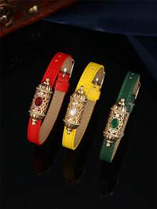 Morrocan Style Women's Metal Hollow Carved Accessory Faux Leather Bracelet Belt, Adjustable Size For Women, Party, Birthday, Anniversary Jewelry Gift - Multicolor - View 4