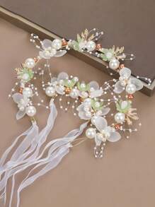 4 peças/2 peças/1 peça Conjunto de Tiara de Pérola de Liga Elegante para Meninas, Conjunto de 2 Peças de Tiara de Pérola e Pulseira de Pérola para Dama de Honra, Conjunto de Vestido de Flor de Fada para Meninas, Adequado para Apresentações, Festas, Fotografia e Danças, Tornando-o um presente ideal para meninas