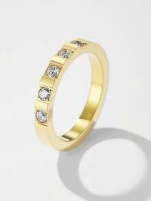 1 件时尚闪光全圆方晶锆石戒指，镀金时尚珠宝配饰，适合女士、日常佩戴或派对礼物