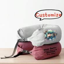 Customized U-Shaped Neck Pillow With Your Name/Photo/Logo, Japanese Striped Pillow Stuffed With Particles, Good For Office Nap, Neck Protection, And Travel - Multicolor - View 2