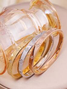 18K Gold Plated Stainless Steel Luxury Colorful Cubic Zirconia Bangle Bracelet, Fashion Jewelry For Women - Four Leaf Clover Bracelet - View 2