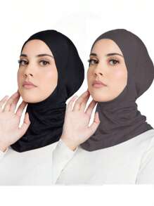 2 pièces Femme Mode Couleur unie Élastique sous le menton Foulard Bonnet Béret pour Femmes Abaya Utilisation quotidienne Sous Casquette