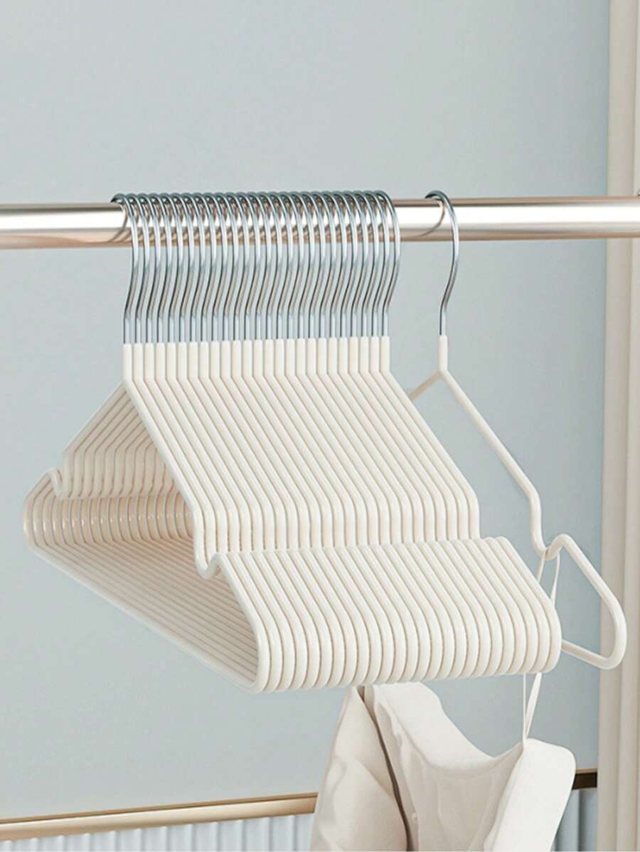 1 Piece/5 Pieces/10 Pieces/20 Pieces Set Indoor Clothes Hangers, Simple Household Non-Marking Hangers, Metal Adult Non-Slip With Groove Plastic-Coated Hangers