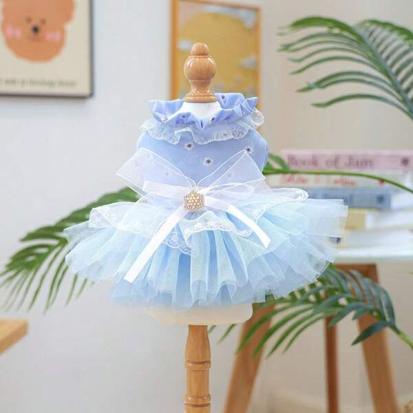 PETCIRCLE Pet Dog Clothing Waltz Chiffon Dress - Blue