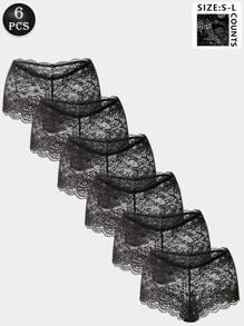 6 piezas de pantis de encaje negro sexy y de moda para mujer, ropa interior triangular romántica, elegante, suave, cómoda, transpirable y elástica, adecuada para uso diario y todas las estaciones