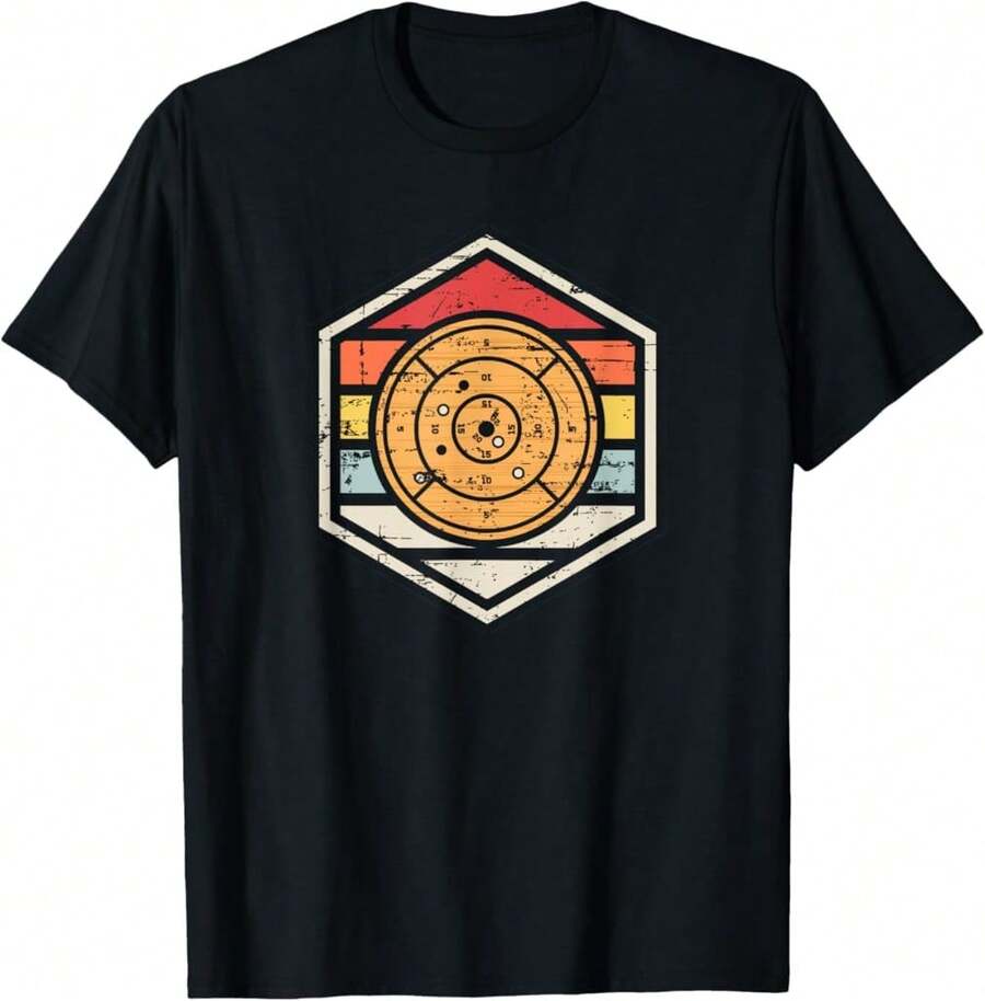 Retro Badge Crokinole Board T-Shirt Gift For Dad Gift For Knitters Anniversary Gift For Wife - 黑色 - 查看 1