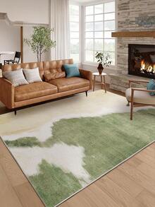 1 Stück großer Teppich für Wohnzimmer in grünbeigem Muster, moderner minimalistischer Stil 1100g/㎡ niedriges Flaumaterial, 5 mm Dicke, weich und angenehm anzufühlen, leicht zu pflegen, wasserdicht und fleckabweisend, rutschfeste Rückseite, maschinenwaschbar, Teppich für Lobby, Schlafzimmer, Küche, Esszimmer, Büro, Raumdekoration und Fußmatte