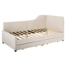 Twin Size L-Shaped Corduroy Daybed,Upholstered Bed Frame With  2 Storage Drawers, Beige-9513 - Multicolor - View 3