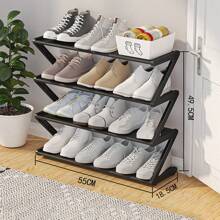 Four-Layer Large Z-Shaped Shoe Rack, Easy To Assemble Without Tools, Pink Plastic Stackable Storage Organizer, Suitable For Home, Dormitory And Living Room, Space-Saving Floor Design, Shoe Storage Organizer