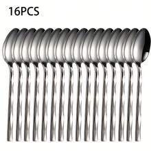 16pcs/Set Stainless Steel Silver Rhombus Pattern Coffee Spoons/Tea Spoons (Approx. 5.67 Inches), Suitable For Stirring, Sugar, Fruit, Ice Cream, Milk,School Supplies