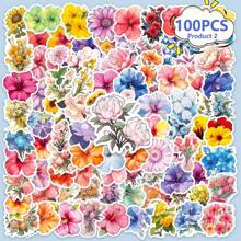 100Pcs Flower Stickers, Vinyl Waterproof Stickers For Laptop Scrapbooking Water Bottle Skateboard Luggage Cars Guitar, Colorful Aesthetic Stickers For Girls Teens Adults, Birthday Party Gifts, Back To School Gifts