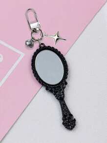 Vintage Girl Mini Mirror Charm Gothic Style Keychain,With Bell And Four Pointed Star,Makeup Mirror Bag Pendant,Perfect Gift For Birthdays & Special Occasions,Key Chain Ring Bag Backpack Charm Car Hanging Pendant Women Girls Gift,Wallet And Handbag Accessories, Keychain Phone Case Accessories,Four Colors Available