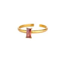 1 pièce Bague de pierre de naissance en zircone pour femme, en acier inoxydable couleur or, bague ajustable minimaliste, cadeau de bijouterie pour Noël et anniversaire