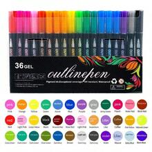 8pcs/12pcs/24pcs/36pcs/48pcs Dreamlike Glitter Outline Pens, 48 Metallic & Fluorescent Colors For DIY Journaling, Doodling, Christmas - Multicolor - View 10