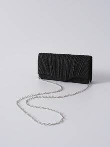 SIIZA 魅力四射、优雅精致、低调奢华亮片迷你方包，饰有褶皱细节，适合晚宴、派对、婚礼、舞会、晚宴/宴会等场合，是圣诞节和冬季送礼的理想之选。 - 黑色 - 查看 5