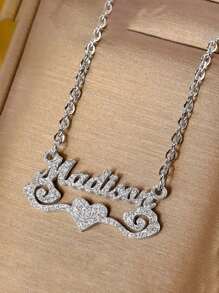 1 pieza Collar personalizado mate con nombre, colgante con forma de corazón grabado de acero inoxidable, collar con letras inglesas personalizadas, adecuado para el Día de San Valentín, Día de la Madre, Acción de Gracias, regalo para parejas, familia y amigos