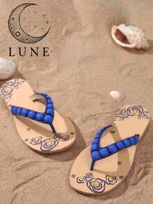 Women's Casual Bohemian Style Flat Flip Flops Sandals - Royal Blue - View 1