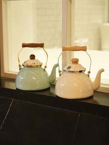 1set Nordic-Style Simple Whistling Enameled Kettle With A Wooden Handle. It Is A Multi-Functional And High-Temperature-Resistant Kettle Suitable For All Seasons. It Can Be Used As A Coffee Pot, A Cold Water Pot, A Milk Tea Pot, And An Unbreakable Oil Pot. - Whistling Kettle - View 7