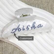 1 Peça Presilha de Cabelo com Strass Personalizável de Face Única - Acessório de Cabelo Retangular Personalizado, Presilha de Cabelo com Strass Elegante para Mulheres, Presente de Princesa (Médio, 3 Cores: Branco, Rosa Claro, Rosa), Presilha de Cabelo Decorativa