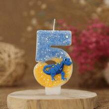 1pc Blue Dinosaur Numeral Candle, Cake Numeral Glitter Candle, Dinosaur Theme Birthday Party Jurassic Jungle Theme Cake Hat Anniversary Party Decor, Halloween, Ghost, Autumn, Holiday, Winter, Holiday, Festival, Room Decor, Gift, Birthday Candle, Birthday Decor, Happy Birthday, Cake Candle, Room Decor