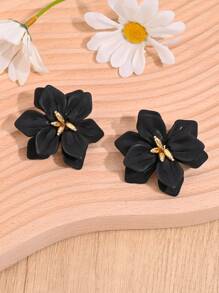1 par de pendientes bohemios de flores preservadas con doble capa, vintage, adecuados para mujeres en vacaciones, fiestas y uso diario