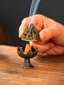 2pcs Aloeswood Incense For Peaceful Sleep, Antique Hollow Lotus Incense Burner, Mini Multi-Hole Lotus Lamp Ornament