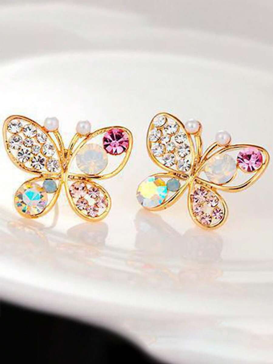 2 Buah Anting Kupu-Kupu Berongga Modis dengan Batu Zirkonia, Hadiah Sempurna untuk Anak Perempuan, Cocok untuk Pemakaian Sehari-hari dan Acara Kumpul-kumpul - Satu-Ukuran - View 1