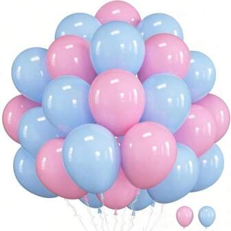 50 stuks 25 cm roze en blauwe latex ballonnen, geschikt voor geslachtsonthulling, jubileum, verjaardagsfeest, prinsessendecoraties, bruiloften, binnen- en buitendecoraties