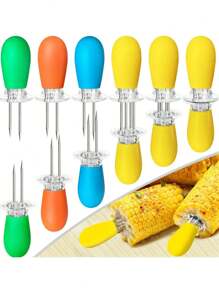 8 Pieces/4 Pairs Corn Clips, Stainless Steel Corn Cob Clips, Corn Cob Skewers, Corn On The Cob,For Grilling Double Pin Sweet Corn Clips, Interlocking Design Corn Skewer Forks, For Home Cooking Grilling, 4 Colors