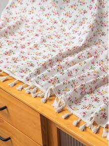 1pc Pink Floral Curtain With Tassels, Suitable For Dining Room, Cafe, Bedroom, Living Room, Kitchen, Year-Round Home Use