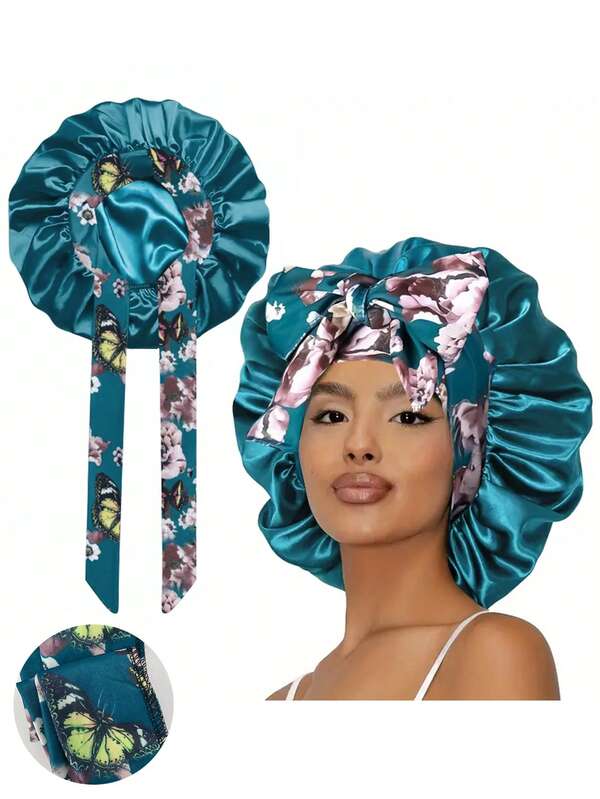 1 pieza Gorro de satén elástico para dormir/gorro de maquillaje/gorro de uso diario para el cabello, gorro de satén (estampado aleatorio)