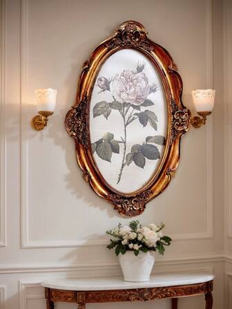 1 pieza Marco de fotos ovalado decorativo con patrón floral retro y vintage, hecho de material de resina con acabado desgastado, adecuado para decoración de fotos y accesorios de fotografía