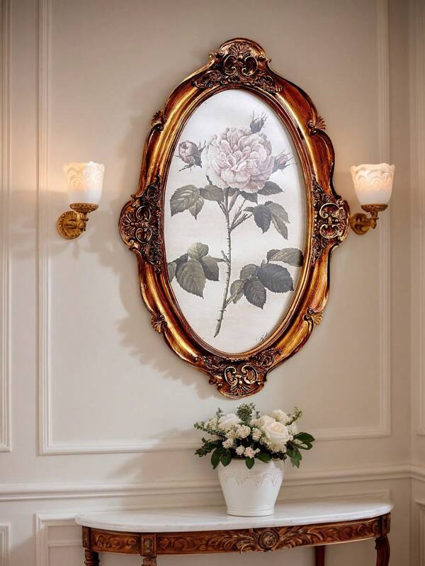 1 szt. Retro Vintage Kwiatowy Wzór Owalna Dekoracyjna Ramka Na Zdjęcia, Materiał Żywiczny Zniszczona Ozdobna Ramka Na Zdjęcia, Nadaje Się Do Dekoracji Zdjęć I Rekwizytów Fotograficznych