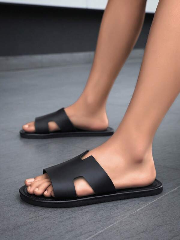 HISQIM Men's Comfortable And Fashionable Black Slippers Cross Slippers Cool Flat Casual Sandals, Shower Shoes