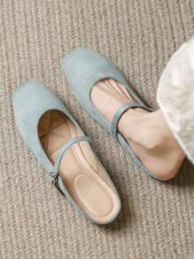 Mocasines de mujer de punta cuadrada color azul claro, de estilo informal y versátil para usar en la oficina, zapatos planos de alta calidad tipo Mary Jane para actividades al aire libre en primavera/otoño