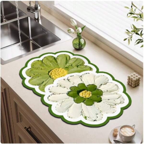 Alfombrilla de estilo campestre para encimera de cocina, almohadilla absorbente de gel de sílice, esterilla de escurrido para mesa, almohadilla de secado de platos, posavasos de secado rápido