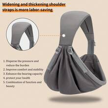婴儿背带，适合新生儿至幼儿，单肩可调节，轻便柔软透气面料，肩部支撑，适合体重6-40磅的婴儿，方便携带 - 深灰色 - 查看 6