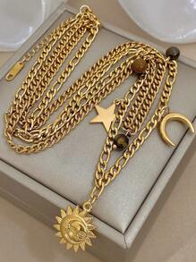 1 pieza Collar con colgante de tótem solar vintage para mujeres, collar de cadena de acero inoxidable de moda para uso diario, regalos de joyería para fiestas
