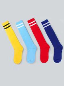 3 pares de calcetines de fútbol deportivos para niños, calcetines de fútbol de rayas de unicolor por encima de la rodilla para niños, calcetines altos adecuados para actividades al aire libre para niños y niñas de 3 a 9 años