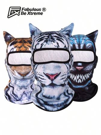 Fabulous Be Xtreme 四季防晒猫咪动物头套，户外运动防风面罩，3D数码印花滑雪面罩，猫咪印花巴拉克拉法帽