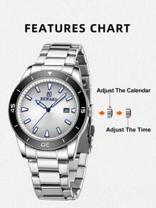 REWARD REWARD Men's Quartz Watch Business Fashion Style Timing Calendar Luminous Hands Multi-Functional Men Wristwatch High Quality Gift Classic Design Stainless Steel Watch Band