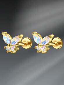 CIZME 2 件耳环耳钉 20G 不锈钢平背方晶锆石垂饰耳屏耳环耳钉耳洞饰品耳环圈日常佩戴唇环鼻环耳钉防过敏唇钉男女通用 - Earrings Studs - 查看 12