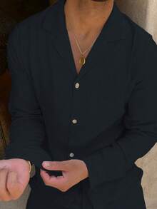 2pcs Casual Fashion Men's Long Sleeve Suit Collar Top And Long Pants Set, Stylish Minimalist Outfit Essential