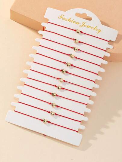 Set de 12 pulseras de verano hechas a mano para mujer con decoración de corazones, para el Día de San Valentín